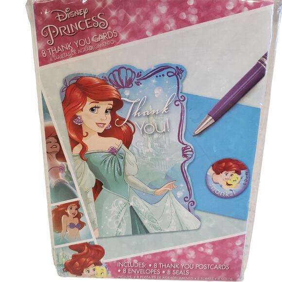Disney Princess Little Mermaid Thank You Cards Envelopes Mermaid Sticker Cards - Picture 7 of 7